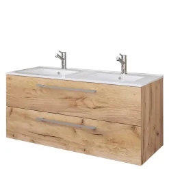 Holzlook Bad mit Doppel-Waschtisch - Ursela (vierteilig)