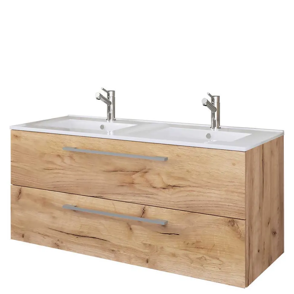 Holzlook Bad mit Doppel-Waschtisch - Ursela (vierteilig)