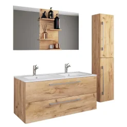 Holzoptik Bad mit Doppel-Waschplatz - Ursela (dreiteilig)