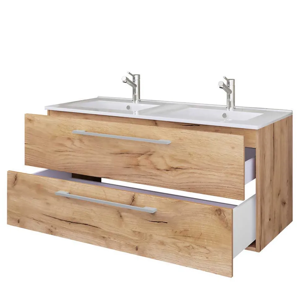 Holzoptik Bad mit Doppel-Waschplatz - Ursela (dreiteilig)