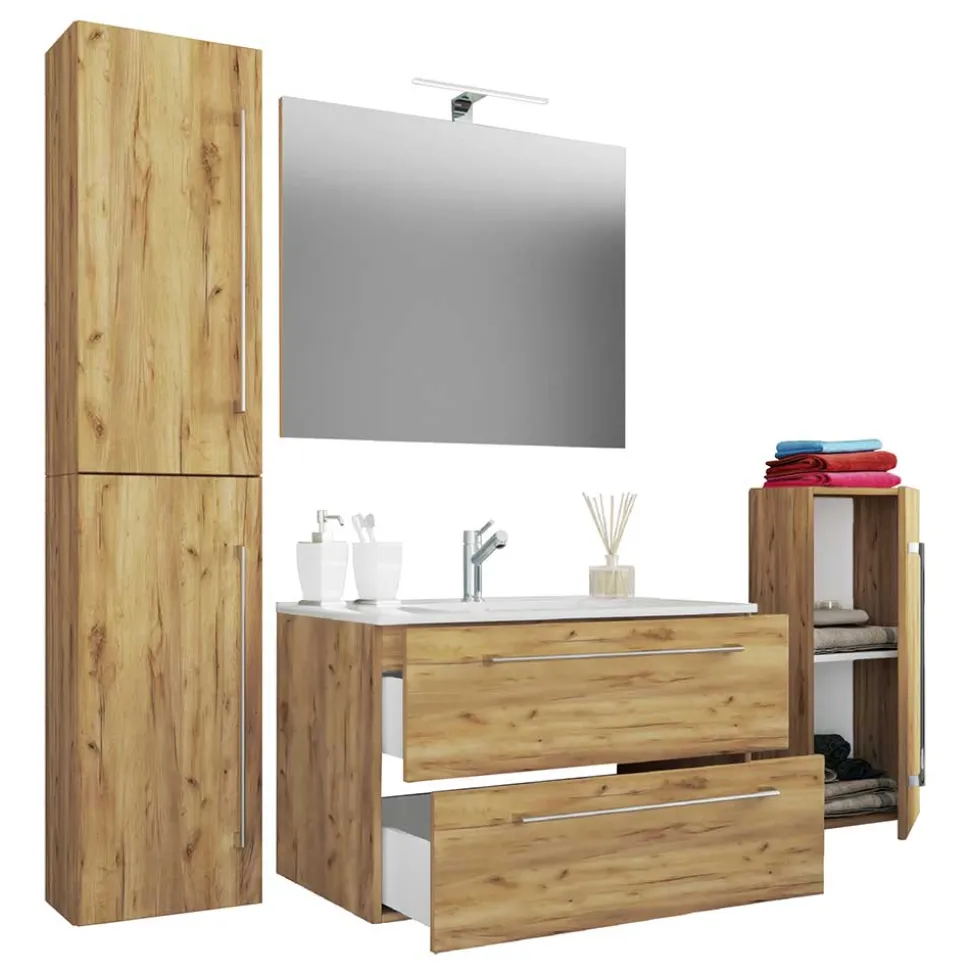 Holzoptik Badezimmer Möbel - Karin (vierteilig)