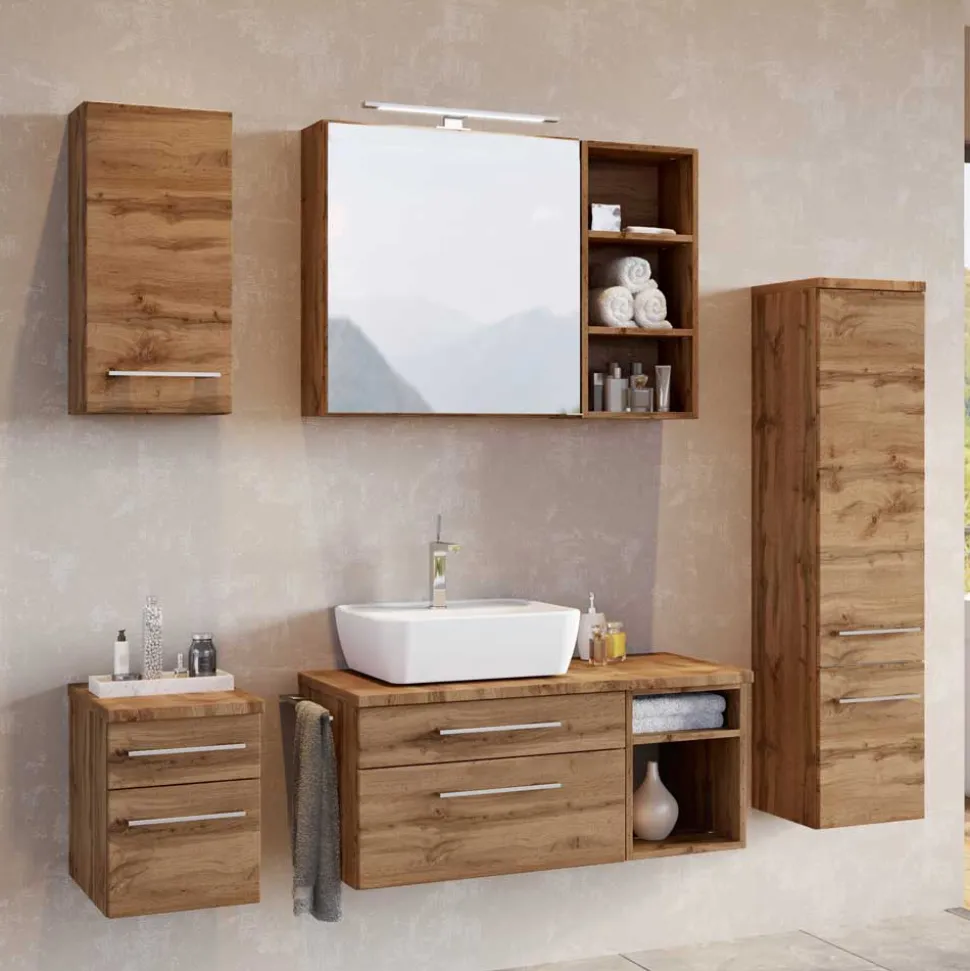 Holzoptik Badmöbel für die Wand - Userina (sechsteilig)