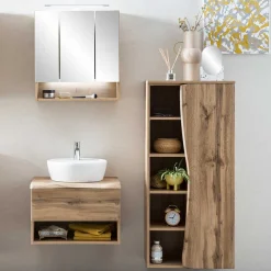 Holzoptik Badmöbel mit Baumkante - Tofias (dreiteilig)