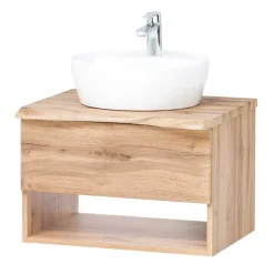 Holzoptik Badmöbel mit Baumkante - Tofias (dreiteilig)