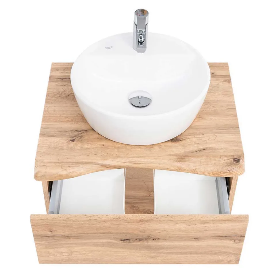 Holzoptik Badmöbel mit Baumkante - Tofias (dreiteilig)