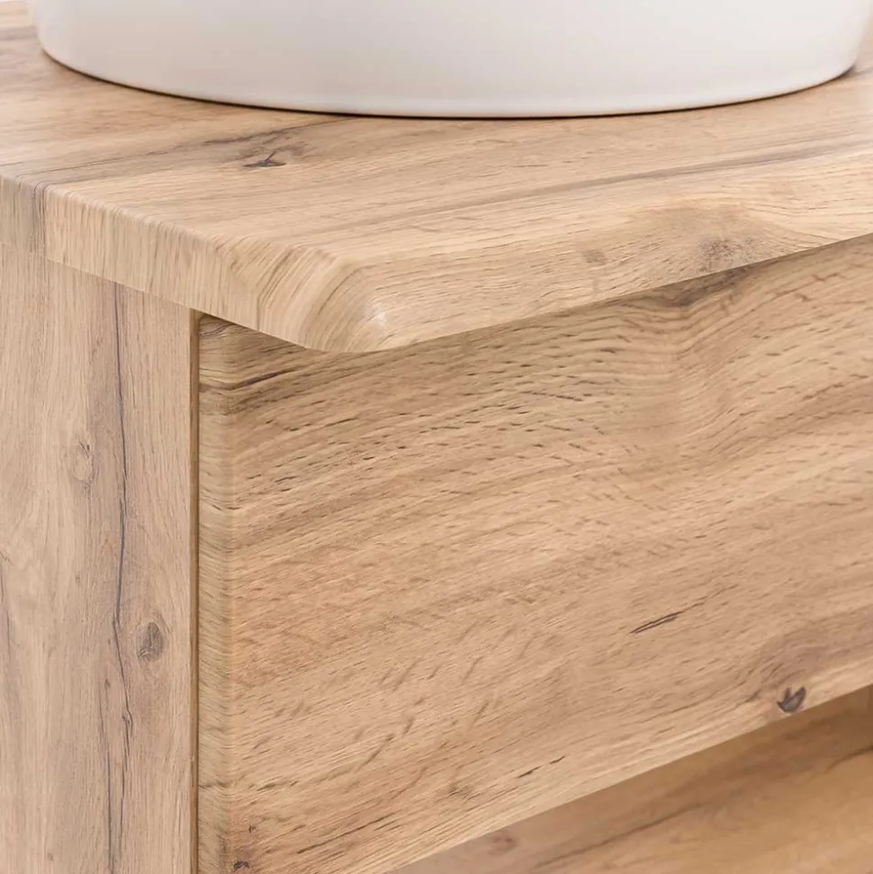 Holzoptik Badmöbel mit Baumkante - Tofias (dreiteilig)