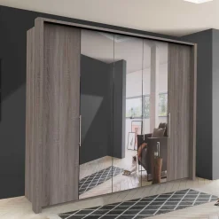 Holzoptik Kleiderschrank mit Spiegel - Crenba