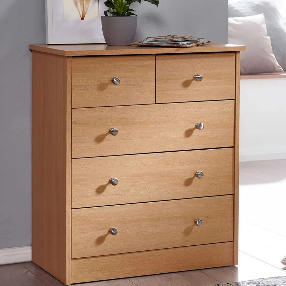 Holzoptik Kommode mit fünf Schubladen - Estelany