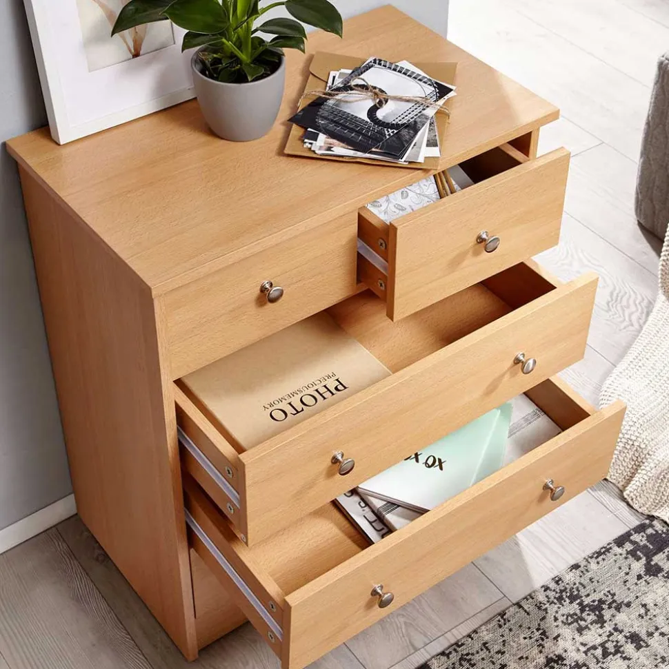 Holzoptik Kommode mit fünf Schubladen - Estelany