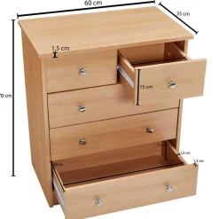 Holzoptik Kommode mit fünf Schubladen - Estelany
