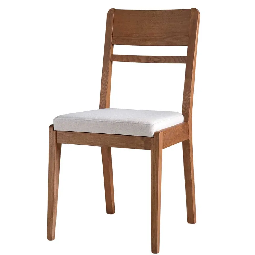 Holzstuhl mit Sitzpolster in Creme Stoff - Altagracia