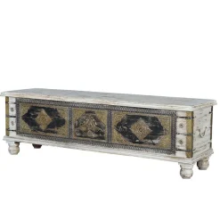 Holztruhe in Antikweiß Schwarz Bronze - Lismiangra