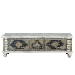 Holztruhe in Antikweiß Schwarz Bronze - Lismiangra