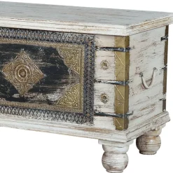 Holztruhe in Antikweiß Schwarz Bronze - Lismiangra