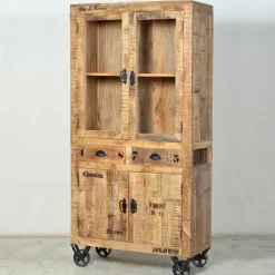 Holzvitrine Indri auf Rollen