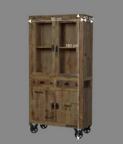 Holzvitrine Indri auf Rollen