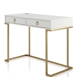 Home Office Schreibtisch in Weiß und Messing - Luco