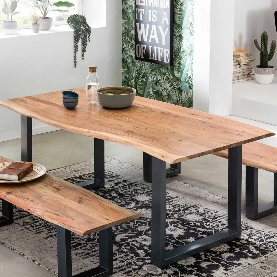 Industrial Esstisch mit Baumkante Akazie - Hovalta