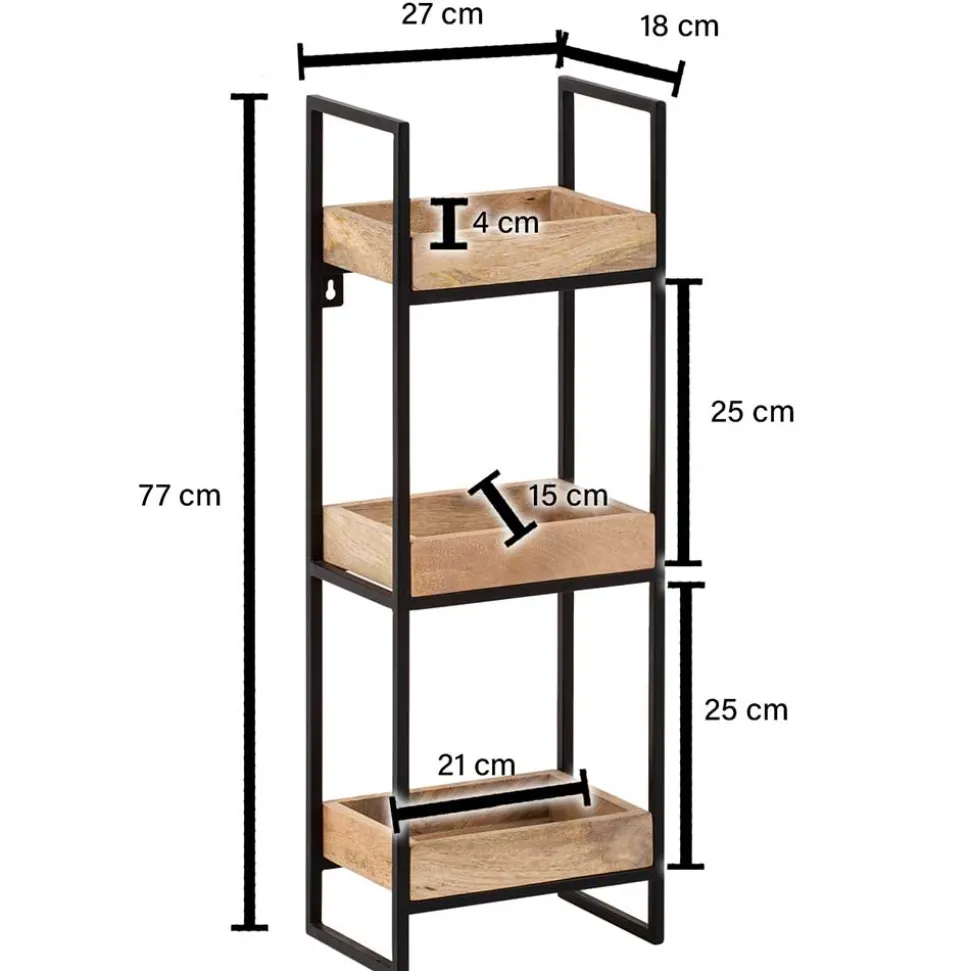 Industrial Wandregal mit drei Ablagen - Karibia