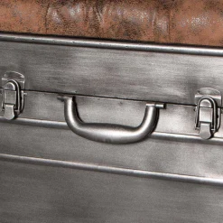 Industry Truhenbank aus Stahl Uladan mit Kunstleder Polster Braun