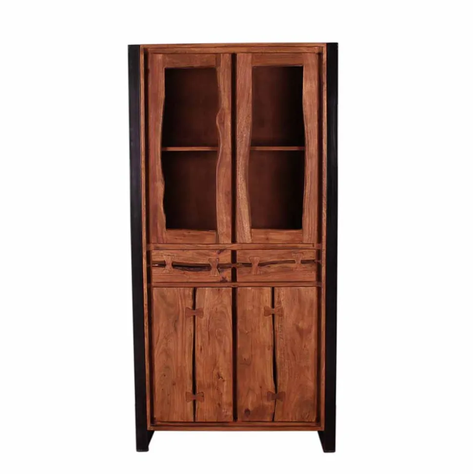 Industry Vitrinenschrank Smantana aus Holz Akazie Cognac