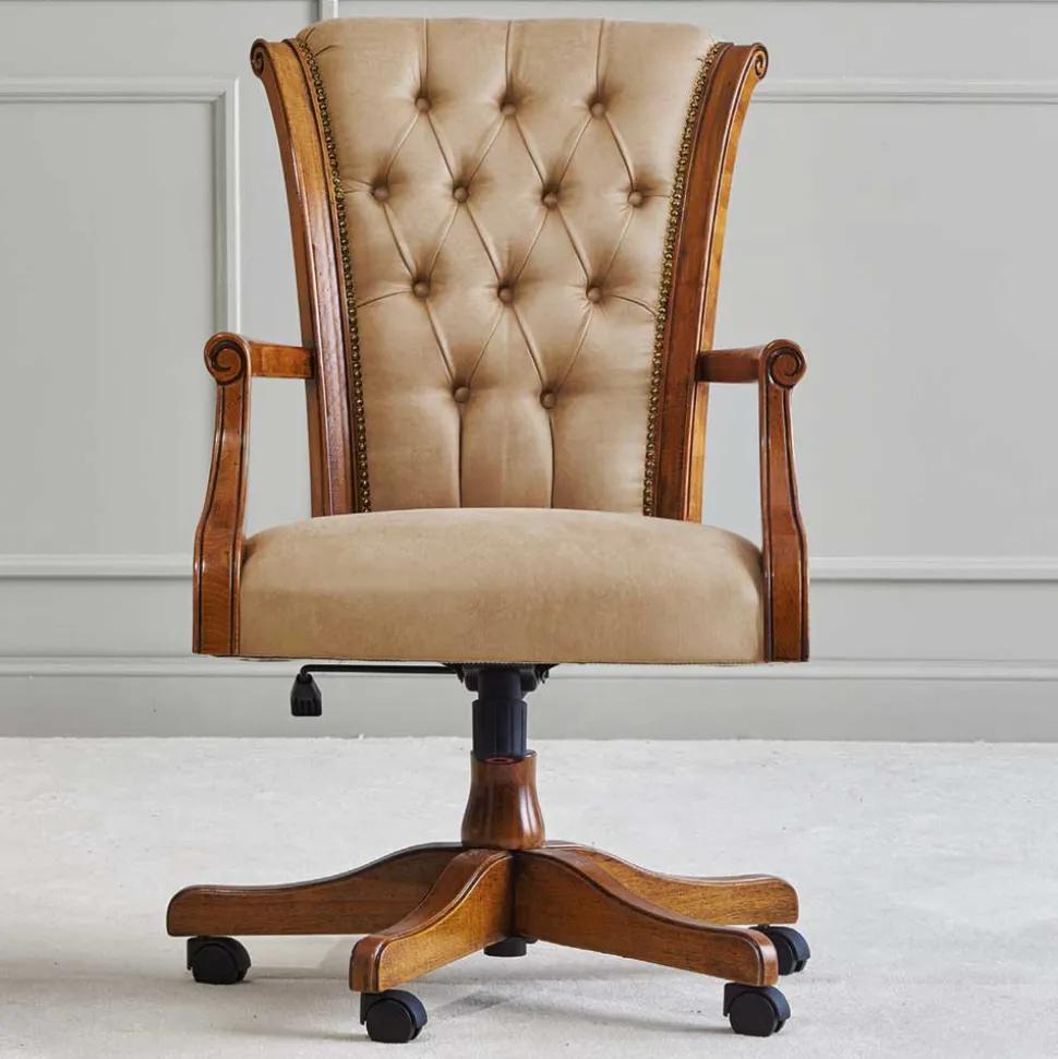 Italienischer Design Bürostuhl in Beige Kunstleder - Albro