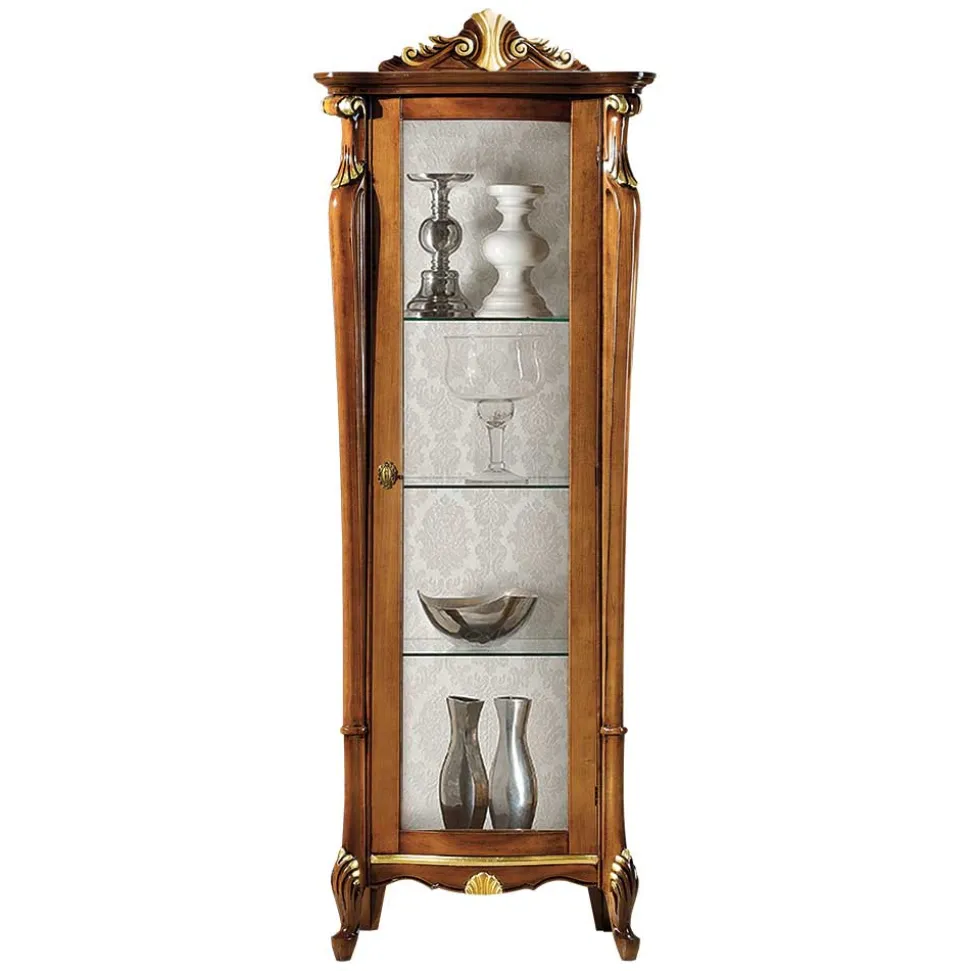 Italienischer Vitrinenschrank in Nussbaum & Gold - Carlenna