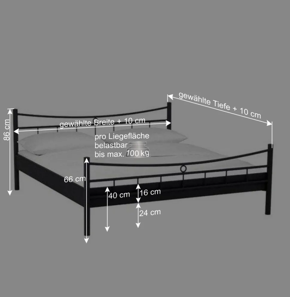 Jugendbett Lioberta aus schwarzem Metall (zweiteilig)