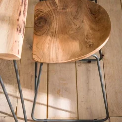 Küchenhocker mit Holzsitz & Bügelgestell - Ise (2er Set)