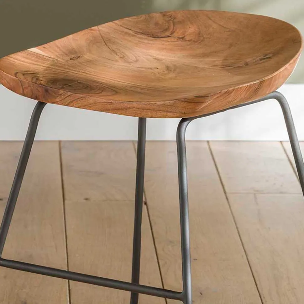 Küchenhocker mit Holzsitz & Bügelgestell - Ise (2er Set)