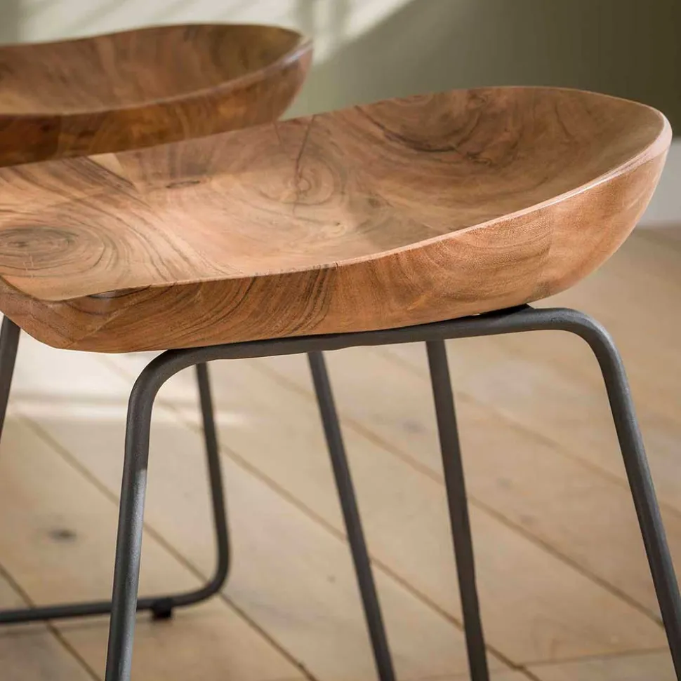 Küchenhocker mit Holzsitz & Bügelgestell - Ise (2er Set)