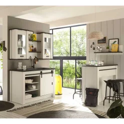 Küchenmöbel mit Theke in Weiß & Grau - Eture (sechsteilig)