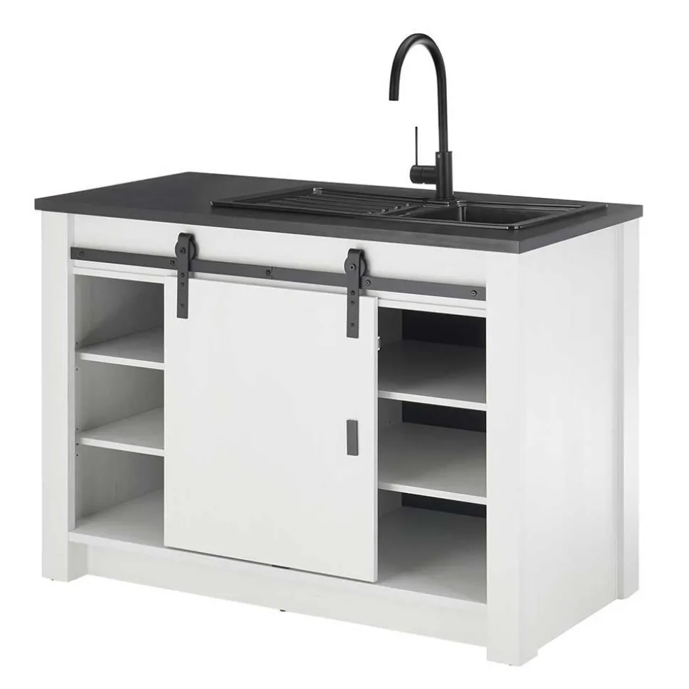 Küchenmöbel mit Theke in Weiß & Grau - Eture (sechsteilig)