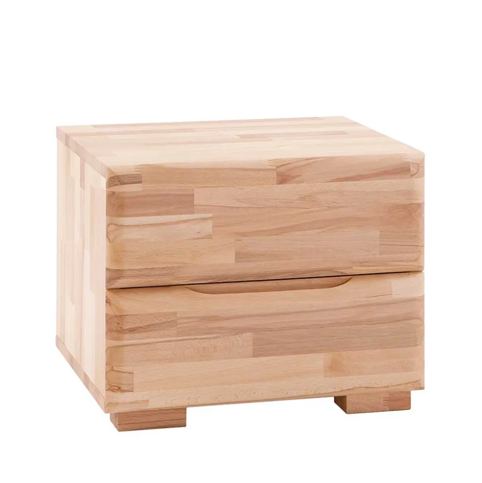Kernbuche Bett Issiaco und zwei Nachtschränke (dreiteilig)