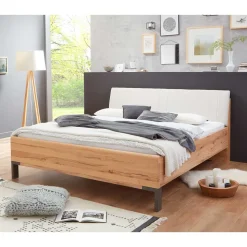 Kernbuche Designbett mit Kunstleder Kopfteil - Krofun
