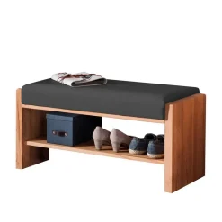 Kernbuche Flurbank mit Leder in Anthrazit - Mandrey