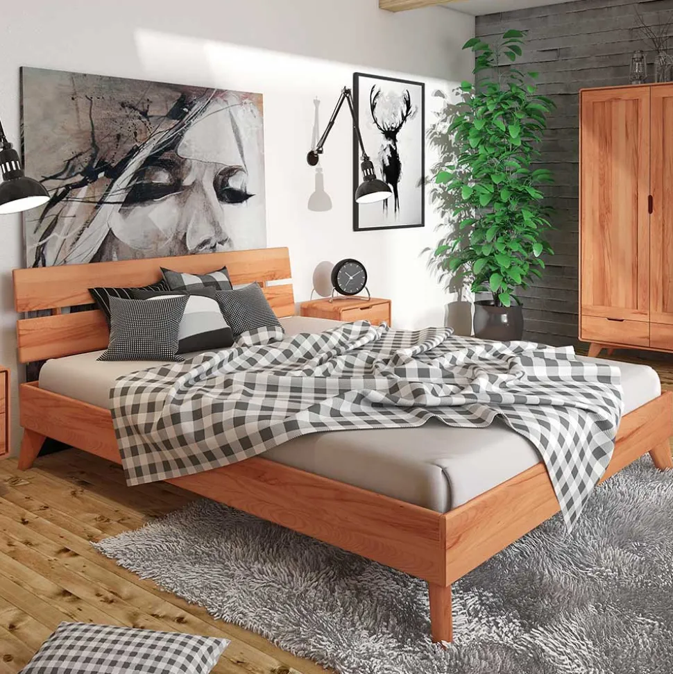 Kernbuche Holzbett mit Überlänge 220 cm - Junola III