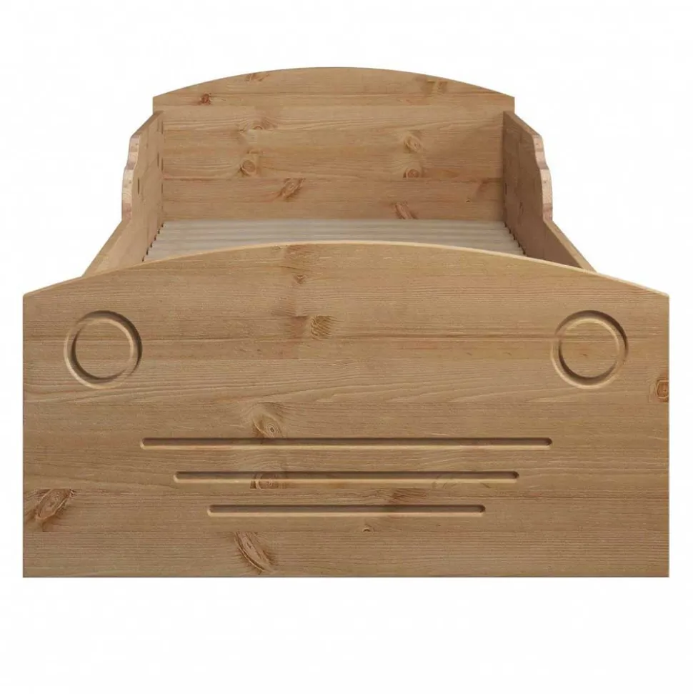 Kiefernholz Bett im Auto Look mit Bettkasten - Soveca