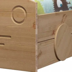 Kiefernholz Bett im Auto Look mit Bettkasten - Soveca