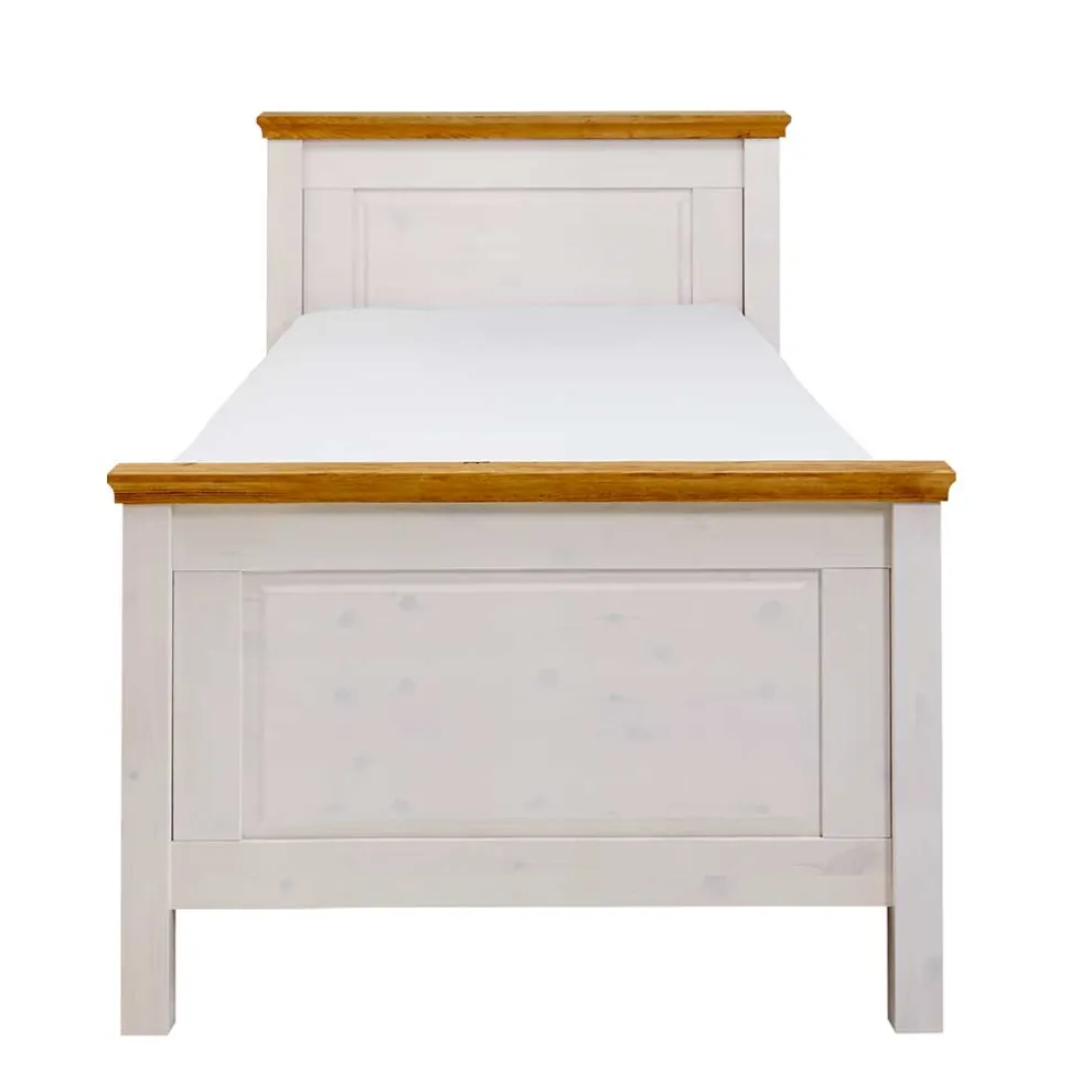 Kiefernholz Bettgestell in Weiß & Lauge - Sibiuta