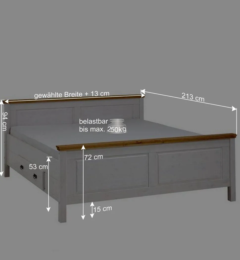 Kiefernholz Bettgestell in Weiß & Lauge - Sibiuta