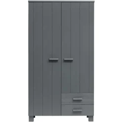 Kiefernholz Kleiderschrank in Grau dunkel - Isnos I