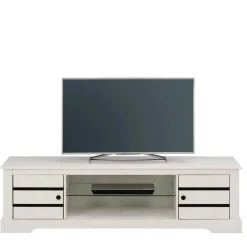 Kiefernholz TV Unterschrank in Weiß mit Schwarz - Manduza