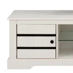 Kiefernholz TV Unterschrank in Weiß mit Schwarz - Manduza