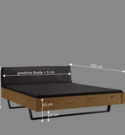 Kiefernholz-Bett gelaugt mit Stoff-Kopfteil - Phiano