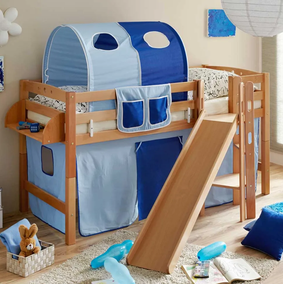 Kinder Buche Hochbett mit schräger Rutsche - Zuricona