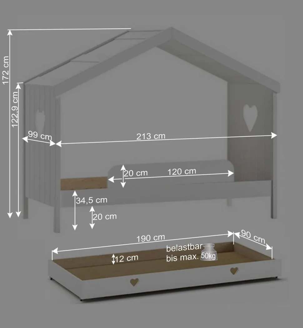 Kinder Hausbett in Weiß - Grandory
