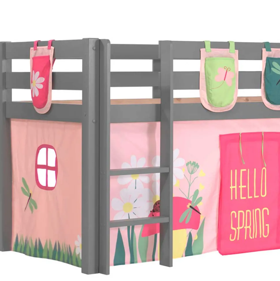 Kinder Rutschbett in Grau mit Vorhang - Kalistra