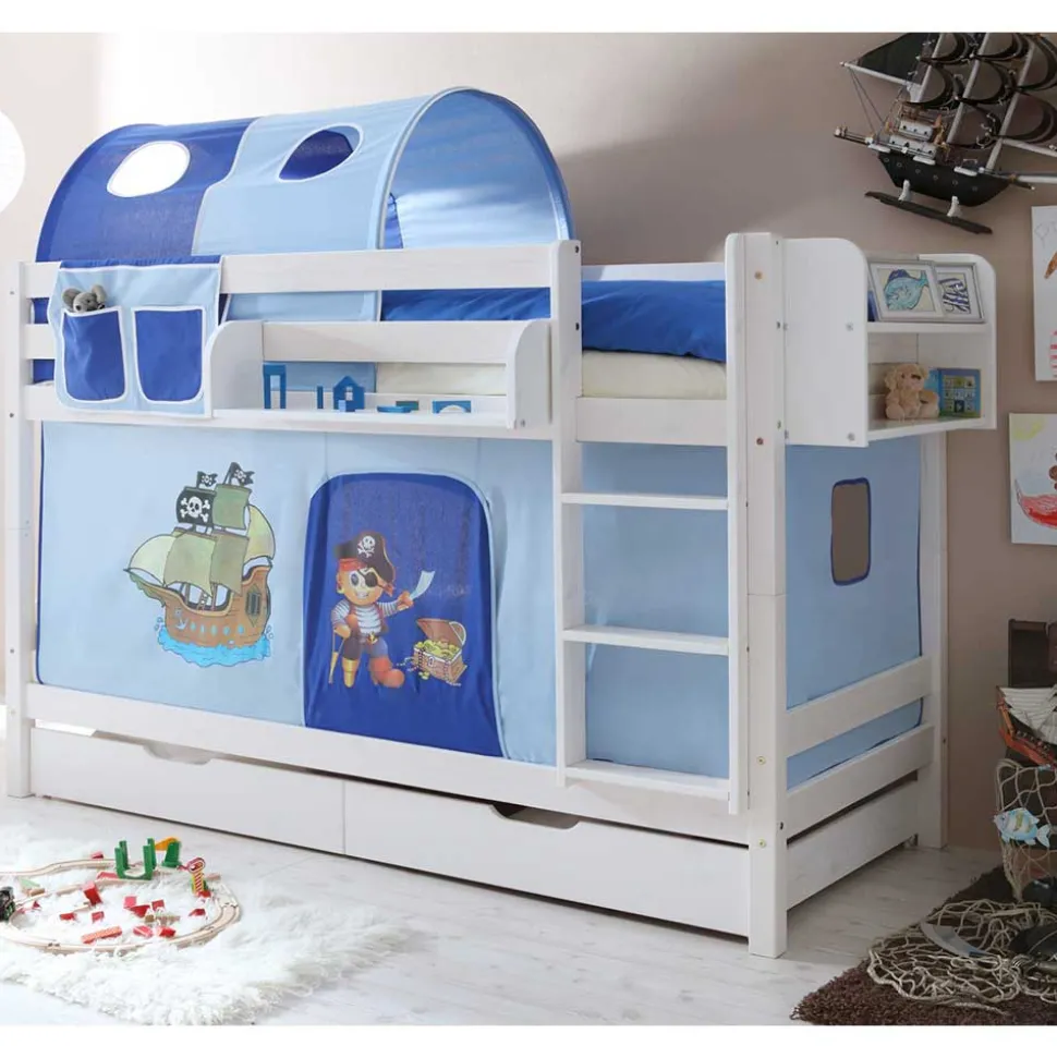 Kinder Stockbett mit Piraten Stoff in Blau - Conday