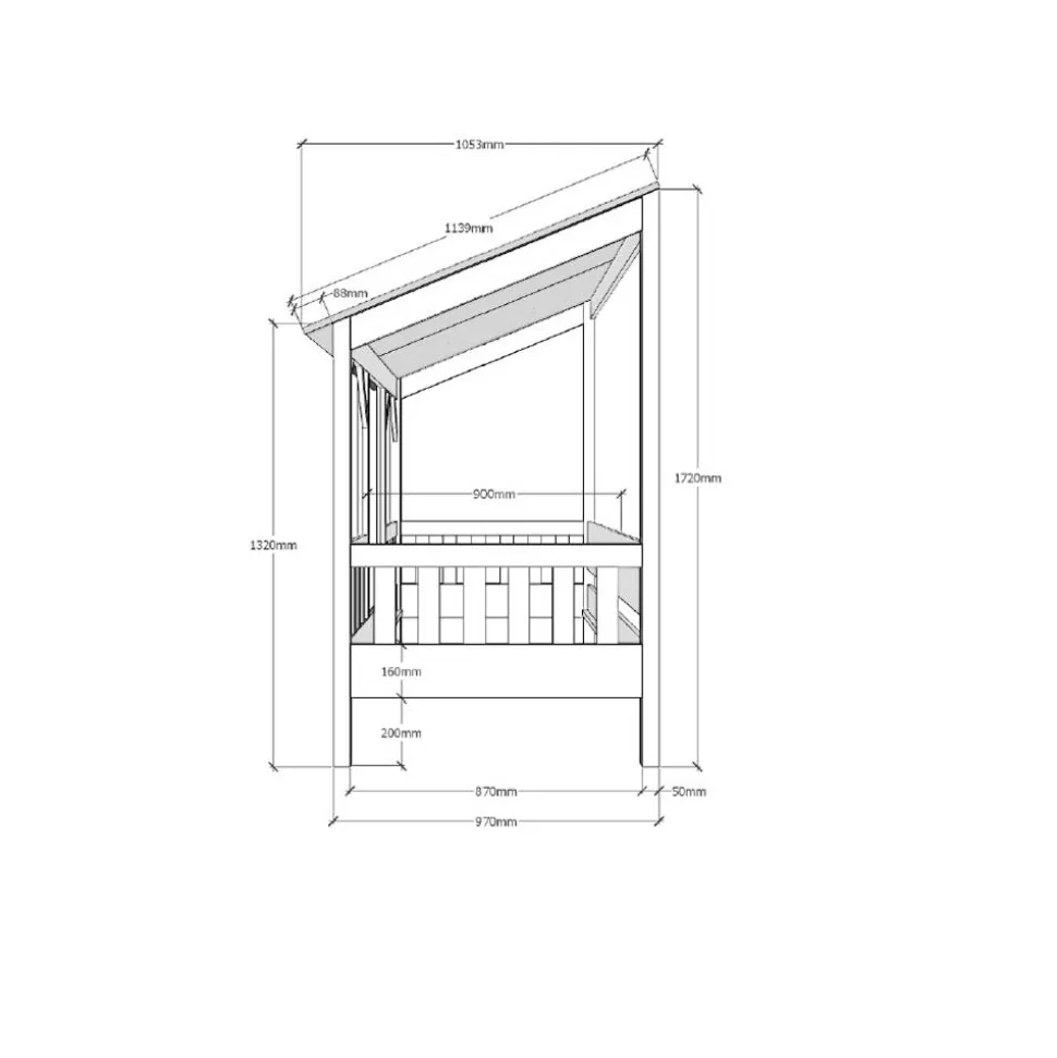 Kinderbett mit Dach & Absturzsicherung Zaun - Zanoas